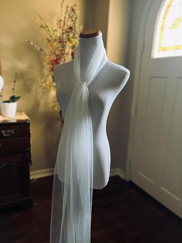 Thin Ivory Tulle Bridal Scarf, Long Silk Wedding Necktie, English Net Neckerchief, Draped Wedding Wrap, Soft Bridal Bow Cape in Kuwait