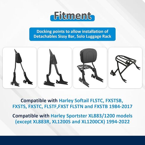 Wsays Docking Hardware Kit for Sissy Bar Luggage Rack Compatible with Harley Softail FLSTC, FXSTS, FXSTC, FXST, FLSTN and FXSTB 1984-2017, Fit Sportster XL883 1200 1994-2022 in Saudi Arabia