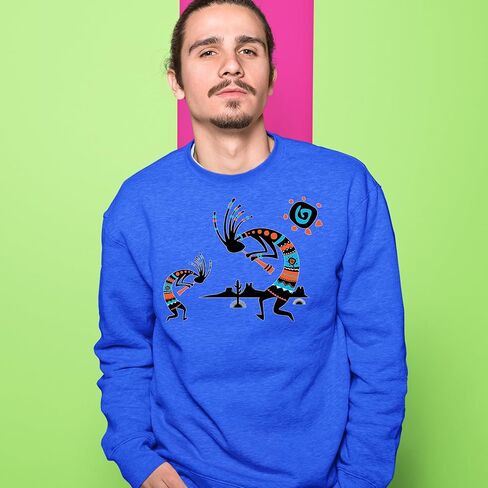 Native American Kokopelli Southwest Adult Crewneck Sweatshirt, Soft Fleece, Graphic Pullover in Saudi Arabia