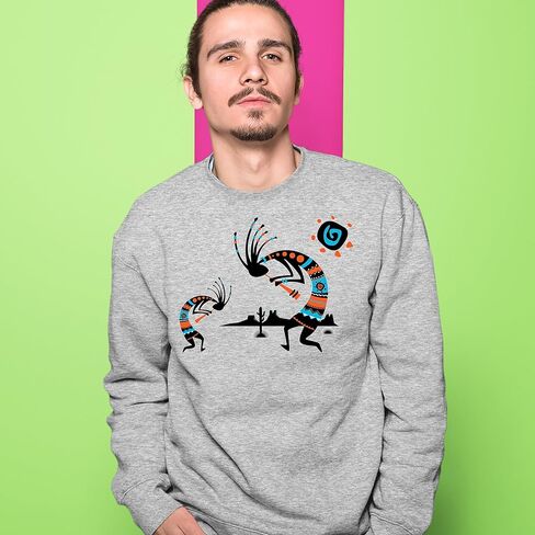 Native American Kokopelli Southwest Adult Crewneck Sweatshirt, Soft Fleece, Graphic Pullover in Saudi Arabia