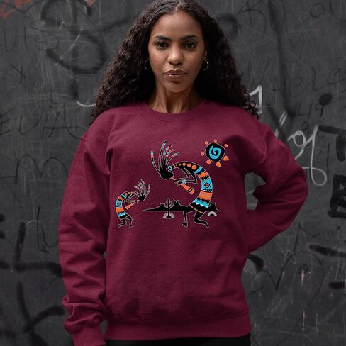 Native American Kokopelli Southwest Adult Crewneck Sweatshirt, Soft Fleece, Graphic Pullover in Saudi Arabia