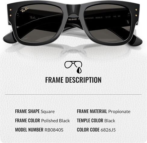 Ray-Ban RB0840S MEGA WAYFARER BLACKED OUT COLLECTION Square Shaped Sunglasses with Official RAYBAN Eyewear Kit in Saudi Arabia