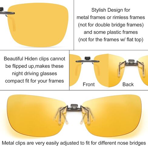 CAXMAN Night Driving Glasses Clip On Night Vision Glasses HD Polarized Yellow Lens Compact Fit Non-Flip Up in Kuwait
