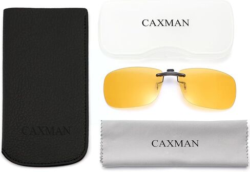 CAXMAN Night Driving Glasses Clip On Night Vision Glasses HD Polarized Yellow Lens Compact Fit Non-Flip Up in Kuwait