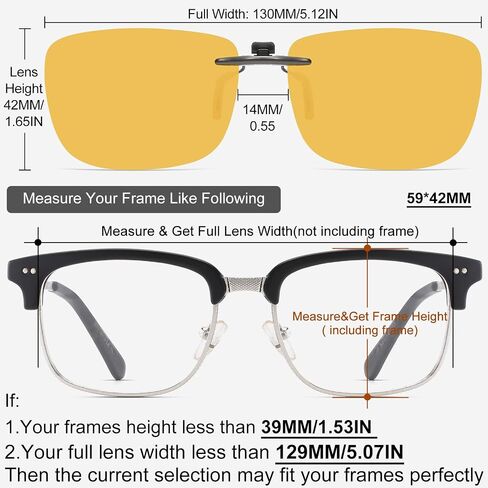CAXMAN Night Driving Glasses Clip On Night Vision Glasses HD Polarized Yellow Lens Compact Fit Non-Flip Up in Kuwait