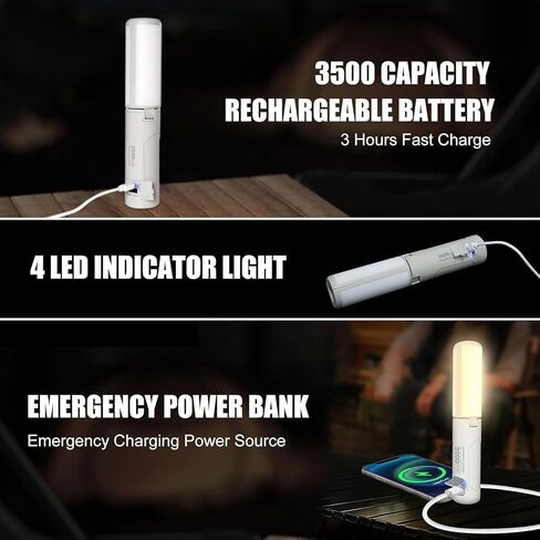 3 في 1 مصباح يدوي للتخييم قابل لإعادة الشحن 3 أوضاع، 750 لومن، مصباح يدوي محمول USB C، مصباح تخييم مغناطيسي قوي متعدد الوظائف 3500 مللي أمبير في الساعة أضواء خيمة LED قابلة للطي للتخييم والطوارئ والمشي لمسافات طويلة in Kuwait