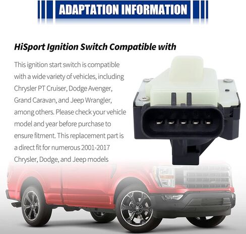 HiSport 924-727 Ignition Starter Switch Compatible with Chrysler 200 300 Pacifica Pt Cruiser Sebring Town & Country Voyager; Dodge Avenger Caliber Caravan Charger Grand Caravan; Jeep Commander Compass in Saudi Arabia