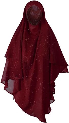 SIQITECHNO Womens Muslim Long Khimar Hijab Scarf Chiffon Sparkling Islamic Arabian Khimar Niqab Ramadan Eid Prayer Scarf Wrap in Saudi Arabia
