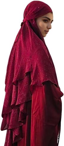 SIQITECHNO Womens Muslim Long Khimar Hijab Scarf Chiffon Sparkling Islamic Arabian Khimar Niqab Ramadan Eid Prayer Scarf Wrap in Saudi Arabia