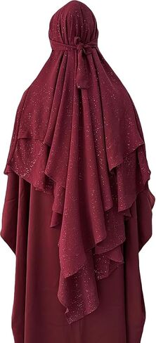 SIQITECHNO Womens Muslim Long Khimar Hijab Scarf Chiffon Sparkling Islamic Arabian Khimar Niqab Ramadan Eid Prayer Scarf Wrap in Saudi Arabia