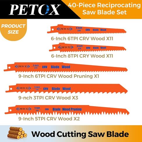 14 PCS Reciprocating Saw Blade Set, 6-Inch 6TPI+9-Inch 5TPI Wood Cutting Blades, CRV Materials, fit Dewalt Bosch Makita Milwaukee Porter-Cable Ryobi Ridgid Black&Decker Skil Craftsman Sawsall in Saudi Arabia