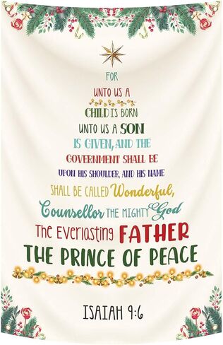 Christian Christmas Tree Wall Art Banner Isaiah 9:6 Bible Verse Tapestry Christian Home Decor With 4 Brass Grommets 2x3ft in Saudi Arabia