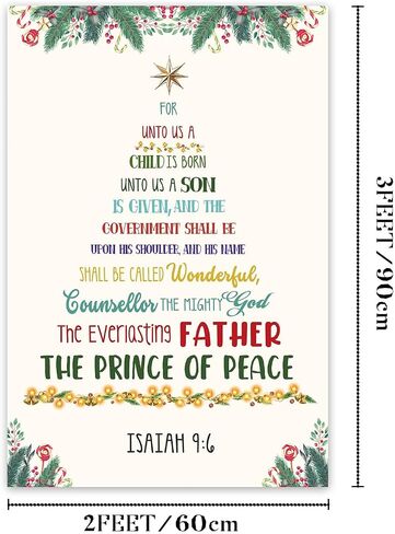 Christian Christmas Tree Wall Art Banner Isaiah 9:6 Bible Verse Tapestry Christian Home Decor With 4 Brass Grommets 2x3ft in Saudi Arabia