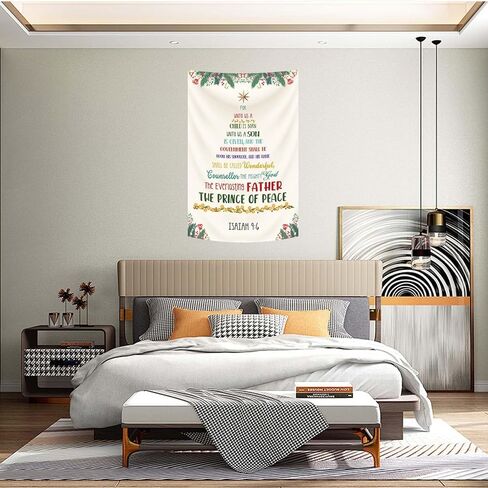Christian Christmas Tree Wall Art Banner Isaiah 9:6 Bible Verse Tapestry Christian Home Decor With 4 Brass Grommets 2x3ft in Saudi Arabia