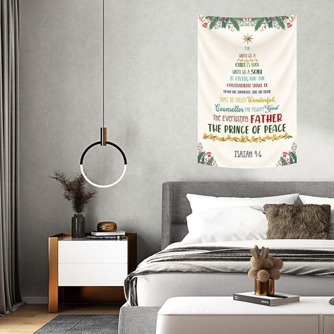 Christian Christmas Tree Wall Art Banner Isaiah 9:6 Bible Verse Tapestry Christian Home Decor With 4 Brass Grommets 2x3ft in Saudi Arabia