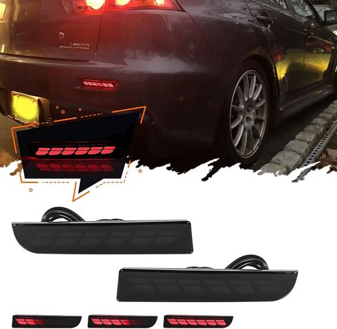 3 in 1 For 2008-2017 Mitsubishi Lancer/Evolution X ，2011 2012 Mitsubishi Outlander Rear Bumper Reflector Brake Lights Sequential Turn Signal Light Red Lens in Saudi Arabia