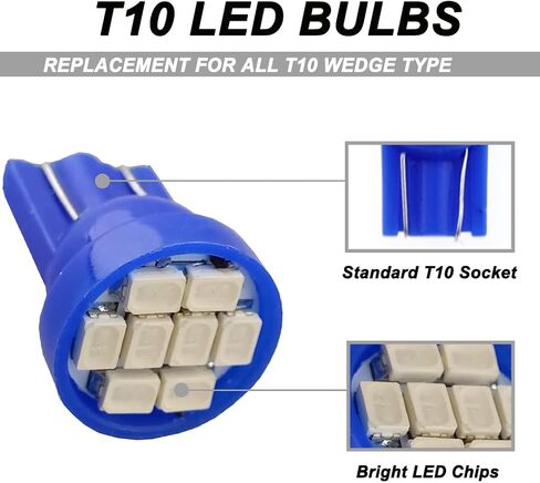 T10 194 168 LED Dash Instrument Light Bulbs White with Twist Lock Socket, Extremely Bright T10 Instrument Panel Gauge Cluster Dashboard Lights Bulbs 12V 8-SMD LED Chipset, 10Pcs/Set in Saudi Arabia