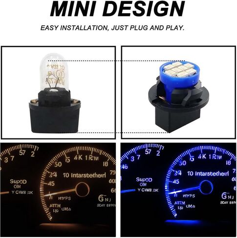 T10 194 168 LED Dash Instrument Light Bulbs White with Twist Lock Socket, Extremely Bright T10 Instrument Panel Gauge Cluster Dashboard Lights Bulbs 12V 8-SMD LED Chipset, 10Pcs/Set in Saudi Arabia