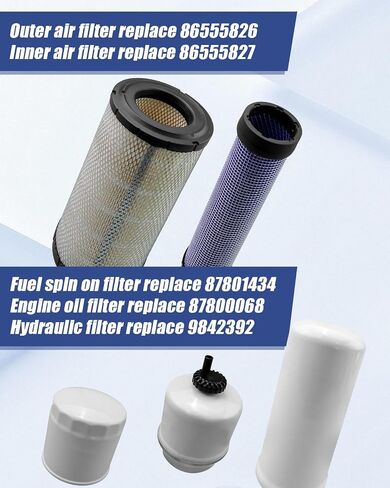 Maintenance Filter Kit Fit for New Holland LS180 Skid Steer, Hydraulic Inner Outer Air Engine Oil Fuel Spin on Replace 9842392 86555827 86555826 87800068 87801434 in Saudi Arabia