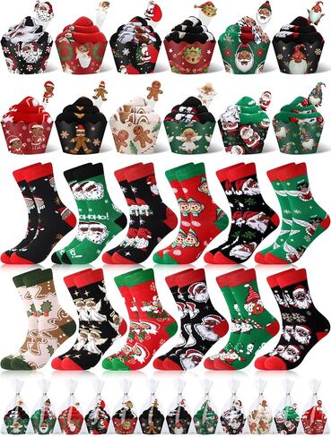 12 Pairs Christmas Cupcake Socks Police Socks Gifts Winter Warm Cop Funny Occupation Socks Novelty Gift for Police Officer Lover Christmas New Year Gift Socks in Saudi Arabia