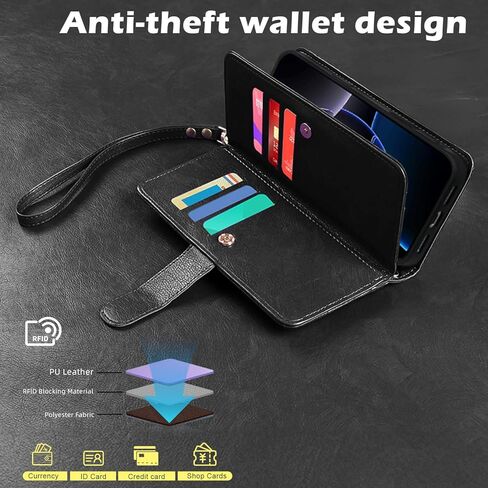 Harryshell for iPhone 16 Pro 6.3 inch Detachable Magnetic Case Wallet,Compatible with Magsafe Wireless Charging, [Theft-Scan Blocking] Card Slots, Cash Zipper Pocket Wrist Strap (Floral Teal) in Kuwait