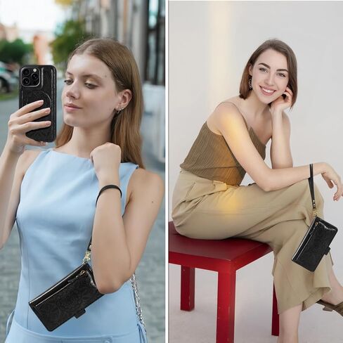 Harryshell for iPhone 16 Pro 6.3 inch Detachable Magnetic Case Wallet,Compatible with Magsafe Wireless Charging, [Theft-Scan Blocking] Card Slots, Cash Zipper Pocket Wrist Strap (Floral Teal) in Kuwait