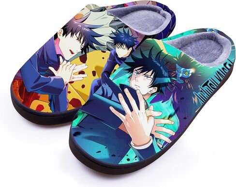 Anime Fuzzy Slippers for Women Men Memory Foam House Slippers Winter Anti-slip Indoor and Outdoor Slip on Shoes in Kuwait