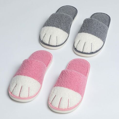 Women's Cute Cat Paw Fun Fuzzy Fleece Novelty Slide Slippers Cozy Gifts House Shoes in Saudi Arabia