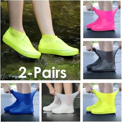 2Pairs Latex Rain Boots, Waterproof Shoe Covers, Reusable for Outdoor Rain Protection - BLACK in Saudi Arabia