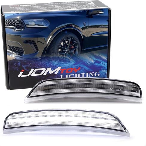 iJDMTOY Black-Out Smoked Lens 36-SMD White Full LED Front Bumper Side Marker Light Kit Compatible With Dodge 2021-up Durango, Replace OEM Amber Front Sidemarkers in Saudi Arabia