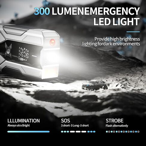 Emergency Portable Jump Starter with Air Compressor - 3000A 150PSI for Cars, Trucks & SUVs up to 9L Gas/7L Diesel, 12000mAh Portable Power Bank, -20°F Cold Start (Silver) in Saudi Arabia