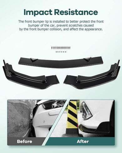 SCITOO 3PCS Black PP Front Bumper Body Kit Spoiler Chin Spoiler Front Bumper Lip Fit for 2014-2017 Infiniti Q50 Base Premium in Saudi Arabia