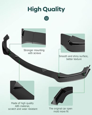 SCITOO 3PCS Black PP Front Bumper Body Kit Spoiler Chin Spoiler Front Bumper Lip Fit for 2014-2017 Infiniti Q50 Base Premium in Saudi Arabia