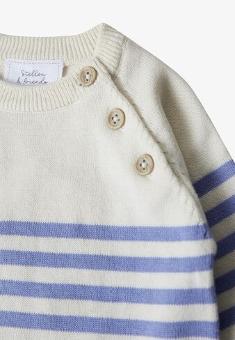 Stellou & friends 100% Cotton Knit Long Sleeve Sweater- Striped Baby Pullover for Toddlers, Boys, Girls- Unisex (0-4 Yrs) in Saudi Arabia