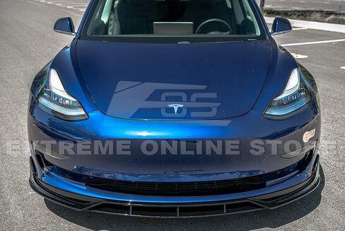 Replacement For 2017-2023 Tesla Model 3 | Performance Track Style ABS Plastic PAINTED GLOSSY BLACK Front Bumper Lower Lip Splitter in Saudi Arabia