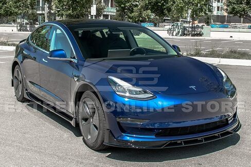 Replacement For 2017-2023 Tesla Model 3 | Performance Track Style ABS Plastic PAINTED GLOSSY BLACK Front Bumper Lower Lip Splitter in Saudi Arabia