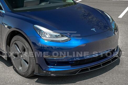 Replacement For 2017-2023 Tesla Model 3 | Performance Track Style ABS Plastic PAINTED GLOSSY BLACK Front Bumper Lower Lip Splitter in Saudi Arabia