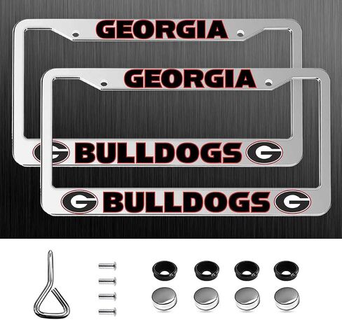 2-Piece License Plate Frames for Georgia Bulldogs, 2 Holes Aluminum License Plate Holder for UGA, Matte Black Universal Car Tag Plate Frames with Screws in Saudi Arabia
