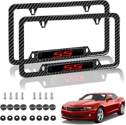 متوافق مع إطار لوحة ترخيص Camaro SS من حامل لوحة الترخيص من ألياف الكربون مقاس 6 بوصات × 12 بوصة مع براغي لتزيين أغطية حامل بطاقات السيارة. (JT-HJ-S-S) in Kuwait
