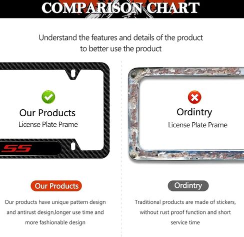 متوافق مع إطار لوحة ترخيص Camaro SS من حامل لوحة الترخيص من ألياف الكربون مقاس 6 بوصات × 12 بوصة مع براغي لتزيين أغطية حامل بطاقات السيارة. (JT-HJ-S-S) in Kuwait