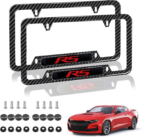 متوافق مع إطار لوحة ترخيص Camaro SS من حامل لوحة الترخيص من ألياف الكربون مقاس 6 بوصات × 12 بوصة مع براغي لتزيين أغطية حامل بطاقات السيارة. (JT-HJ-S-S) in Kuwait
