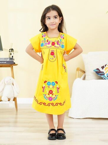 Mexican Dress for Girls Traditional Fiesta Kids Embroidered Dresses Girl Cinco De Mayo Clothes Vestido Mexicano in Kuwait