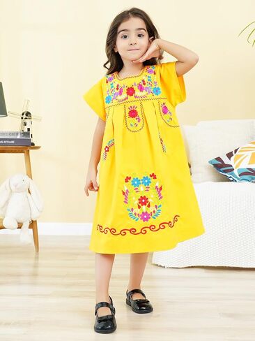 Mexican Dress for Girls Traditional Fiesta Kids Embroidered Dresses Girl Cinco De Mayo Clothes Vestido Mexicano in Kuwait