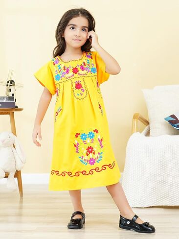 Mexican Dress for Girls Traditional Fiesta Kids Embroidered Dresses Girl Cinco De Mayo Clothes Vestido Mexicano in Kuwait