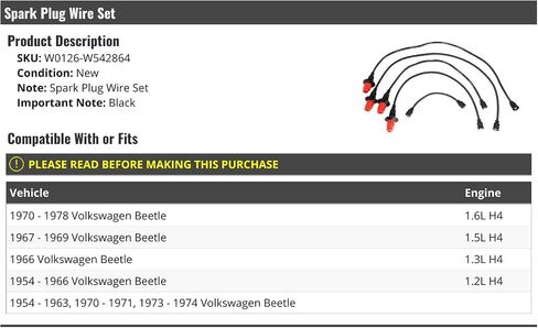Spark Plug Wire Set - Compatible with 1954-1978 Volkswagen Beetle in Saudi Arabia