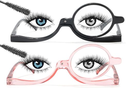 SODQW 2 Packs Makeup Reading Glasses for Women Round One Eye Rotating Magnifying Cosmetic Readers Make Up Eyeglasses in Kuwait