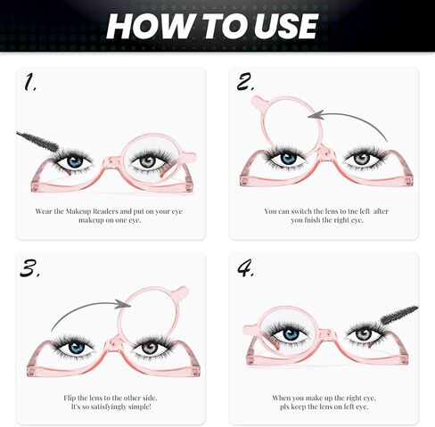 SODQW 2 Packs Makeup Reading Glasses for Women Round One Eye Rotating Magnifying Cosmetic Readers Make Up Eyeglasses in Kuwait