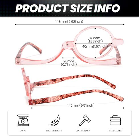 SODQW 2 Packs Makeup Reading Glasses for Women Round One Eye Rotating Magnifying Cosmetic Readers Make Up Eyeglasses in Kuwait