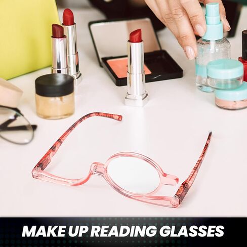 SODQW 2 Packs Makeup Reading Glasses for Women Round One Eye Rotating Magnifying Cosmetic Readers Make Up Eyeglasses in Kuwait