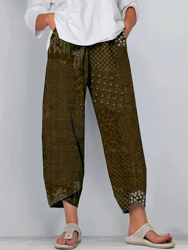 Pants for Women Cropped Summer Palazzo Pant Casual Ankle Length Beach Vacation Trousers with Pockets in Saudi Arabia